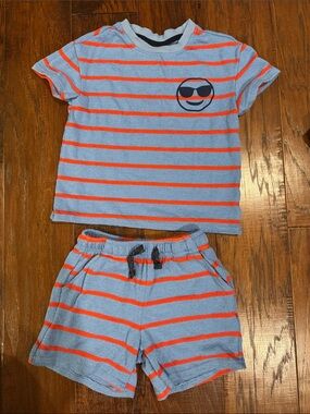 Andy & Evan Blue and Red Striped Kids Set with Sunglasses Emoji
